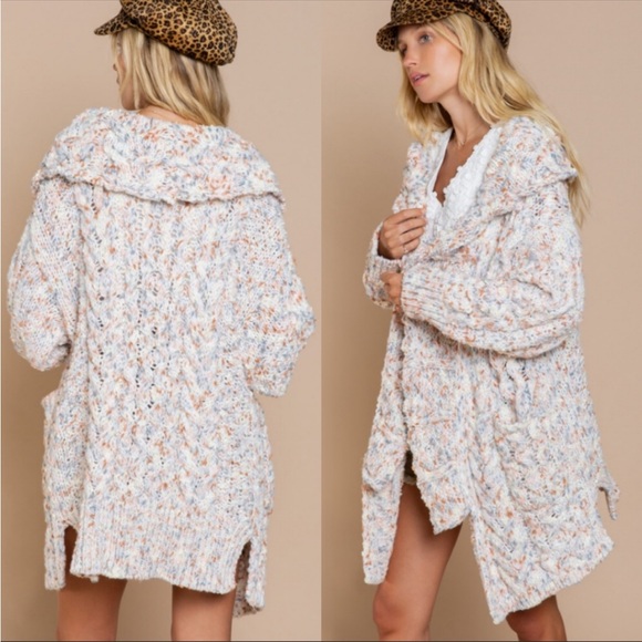 Cozy Confetti Open Front Cardigan Sweater Pink Cream - Picture 3 of 8